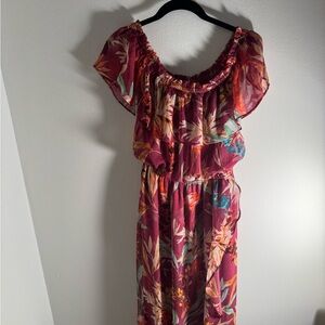 Express Burgundy Floral High Low Maxi Dress